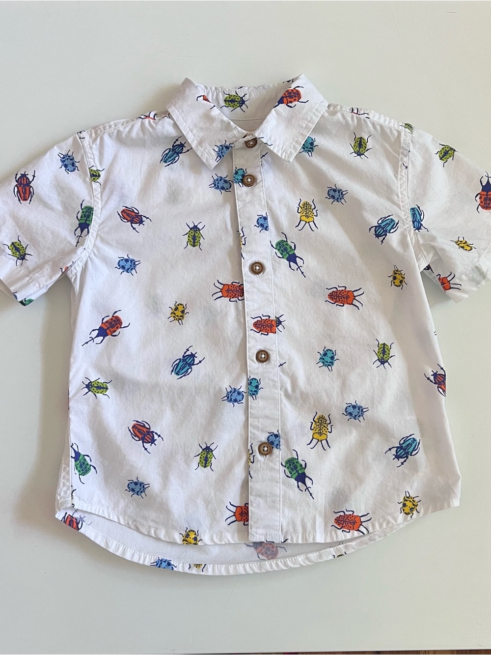 Kids Tucker + Tate Short Sleeve Beetle Bug Print Cotton Button Down Shirt 3T EUC